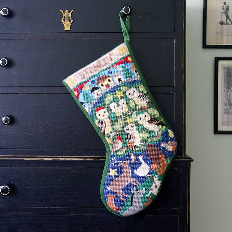Manual Woodworkers Enchanted Jacquard Woven Needlepoint Christmas Stocking – Multi Warm Colors